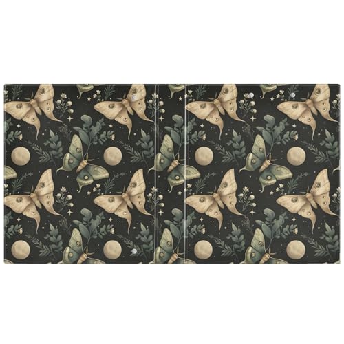 Image of Moon Moth Green Boho 3 Ring Binder with 2 Interior Pockets 1.5 inch Binders 3 Ring Heavy Duty Fit 8.5 inch x 11 inch Letter Size for Office School, 2 Pack