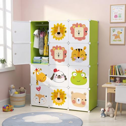 Image of KRISHYAM 12 Box Collapsible Plastic Cupboard for Storage, Plastic Soft Sheet Wardrobe Cabinet for Storage, Almirah for Clothes Storage Cabinet Storage Rack (Green)