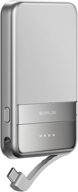 EF ECOFLOW Rapid Power Bank Wireless, 5000mAh Qi2 Certified Ultra-Fast Magnetic Portable Charger with Stand & Built-in USB-C Cables, Battery Pack Compatible with iPhone 16/15, Samsung, iPad, AirPods