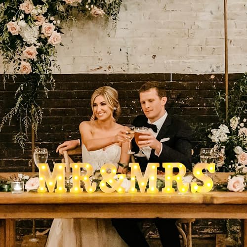 Image of JUSTOTRY 6Pcs Mr & Mrs LED Light Up Letters, 6.2 Inch Shiny Freestanding Mr and Mrs Sign Lights for Marriage Anniversary Celebration Engagement Banquet Wedding Table Decoration (Warm White)