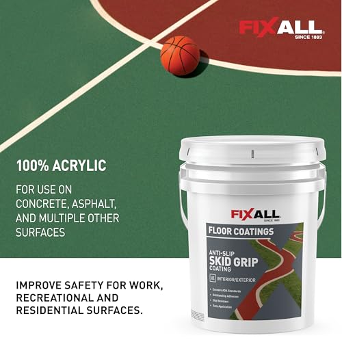 Image of FIXALL Skid Grip Anti-Slip Coating, 5 Gallons, Crimson, Exceeds ADA Standards, Ideal for Safety Areas, Slip-Resistant Pavement, Cement & Concrete Paint