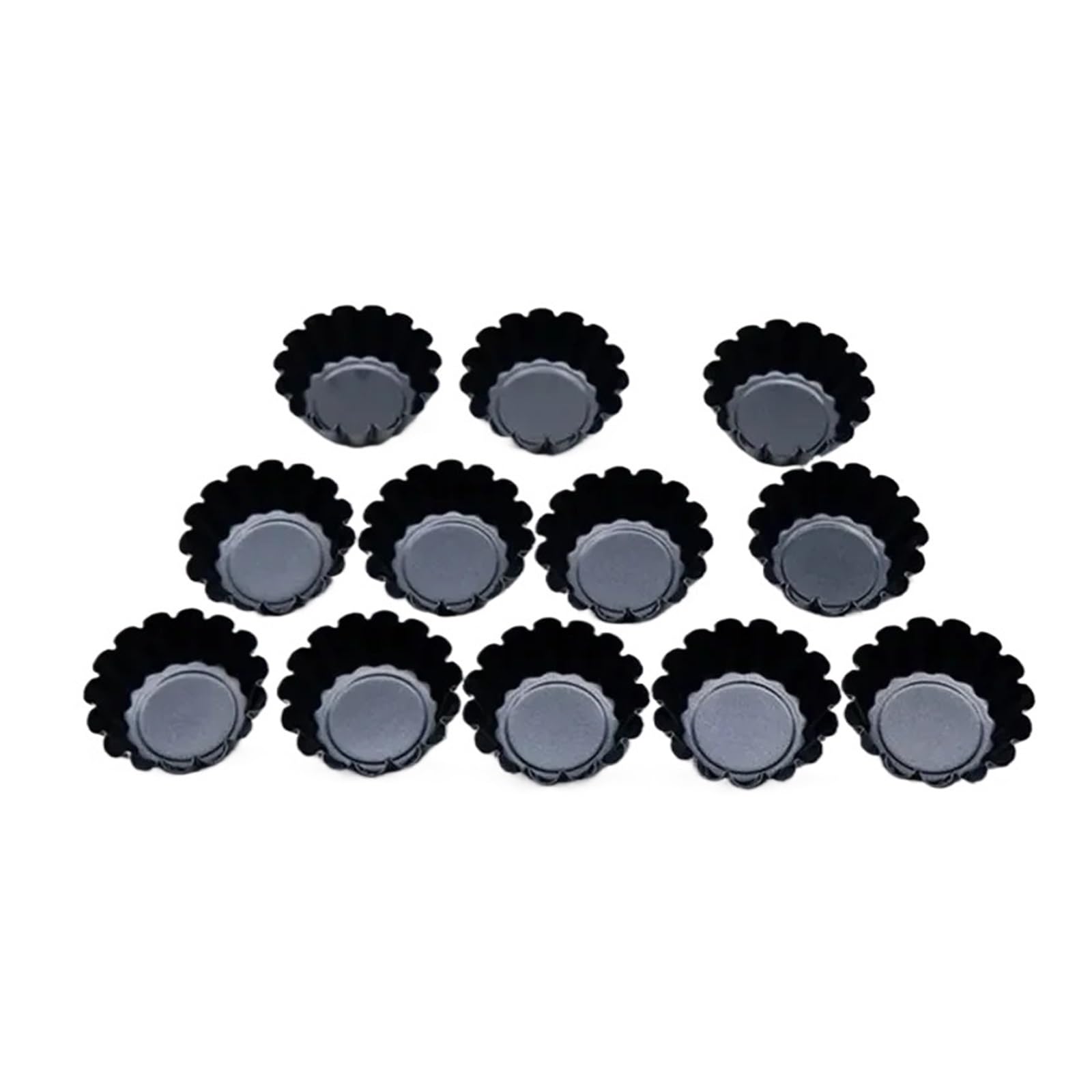 Molde para tartaletas de acero al carbono Molde de acero al carbono ondulado for tartaletas, quiches, flanes, magdalenas y cupcakes. for hornear pasteles. Utensilios repostería(Black 12pcs)