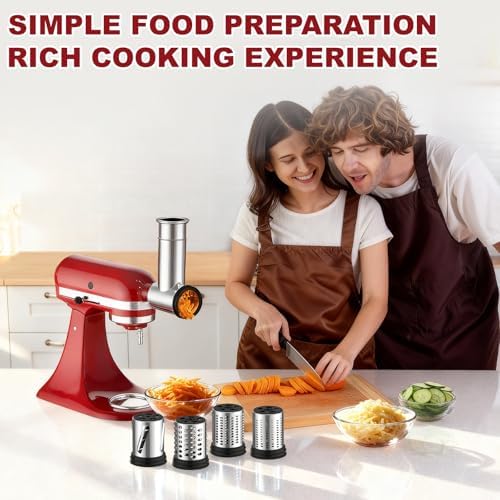 Stainless Steel Slicer Shredder Attachment for Kitchenaid Stand Mixer,kitchen aid cheese grater,Salad Maker,Dishwasher Safe with 4 Blades by Kitchwiyte - Thumbnail 4