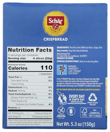 Schar - Crispbread - Certified Gluten Free - No GMO's, Lactose, Fat, Cholesterol, Wheat or Preservatives - (5.3 oz) - image 2