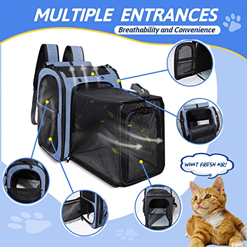 Expandable-Pet-Carrier-Backpack-for-Small-Medium-Dog-and-Cat-Large-Space-Fits-up-to-20-lbs-Pet-Foldable-Backpack-with-Safety-Lock-Zipper-and-Breathable-Mesh-for-Travel-Hiking-CampingBlue