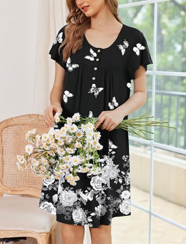 Image of Ekouaer House Dress for Women with Pockets Short Sleeve Moo Moos Plus Size Nightgowns Floral Print Mumu Dresses