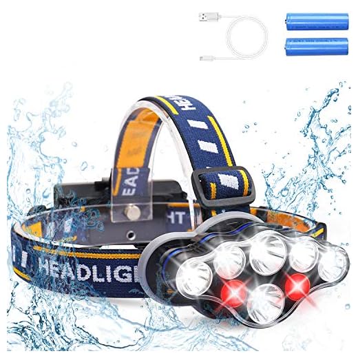 Linterna Frontal Led Recargable, con Cable USB, 2 Baterías, Utilizables para Conducción Nocturna, Reparación de Automóviles Montadas en La Cabeza