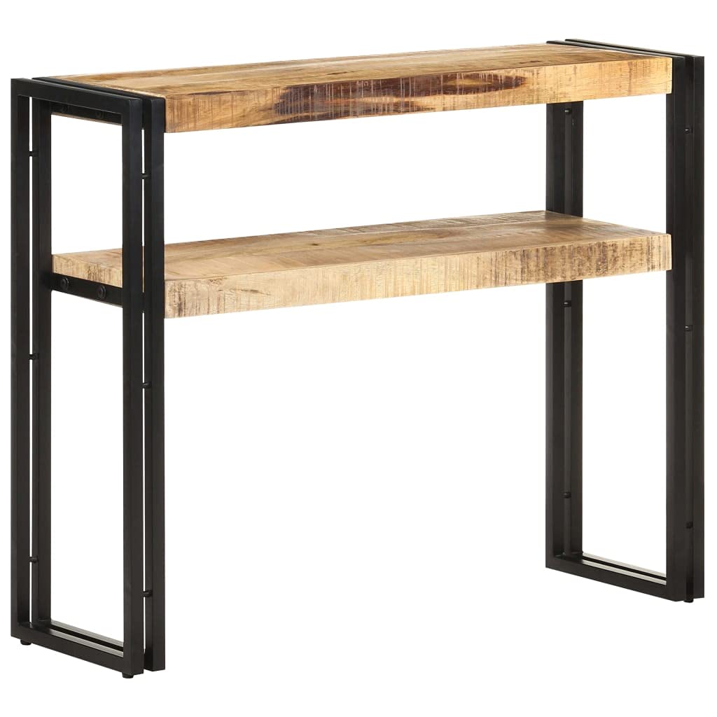 SXZenSpace Console Table 90 x 30 75 cm Rough Mango Wood with Iron Frame Two-Layer Shelf Rustic Brown Hallway or Living Room Accent Furniture