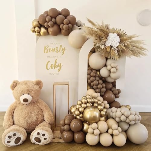 Image of HILAVO Brown and Gold Balloons 12 Inch Double Stuffed Dark Coffee Tan Cream Beige Sand Nude Neutral Latex Balloon Confetti Balloons for Boho Birthday Rodeo Thanksgiving Baby Bridal Shower Party Decor