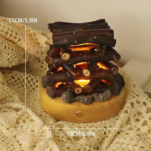 Image of Small Cozy Fireplace Lantern Traditional Realistic Log Wood Burning Flame Effect Ligh LED Charcoal Style Table LampFor Indoor & Outdoor Use