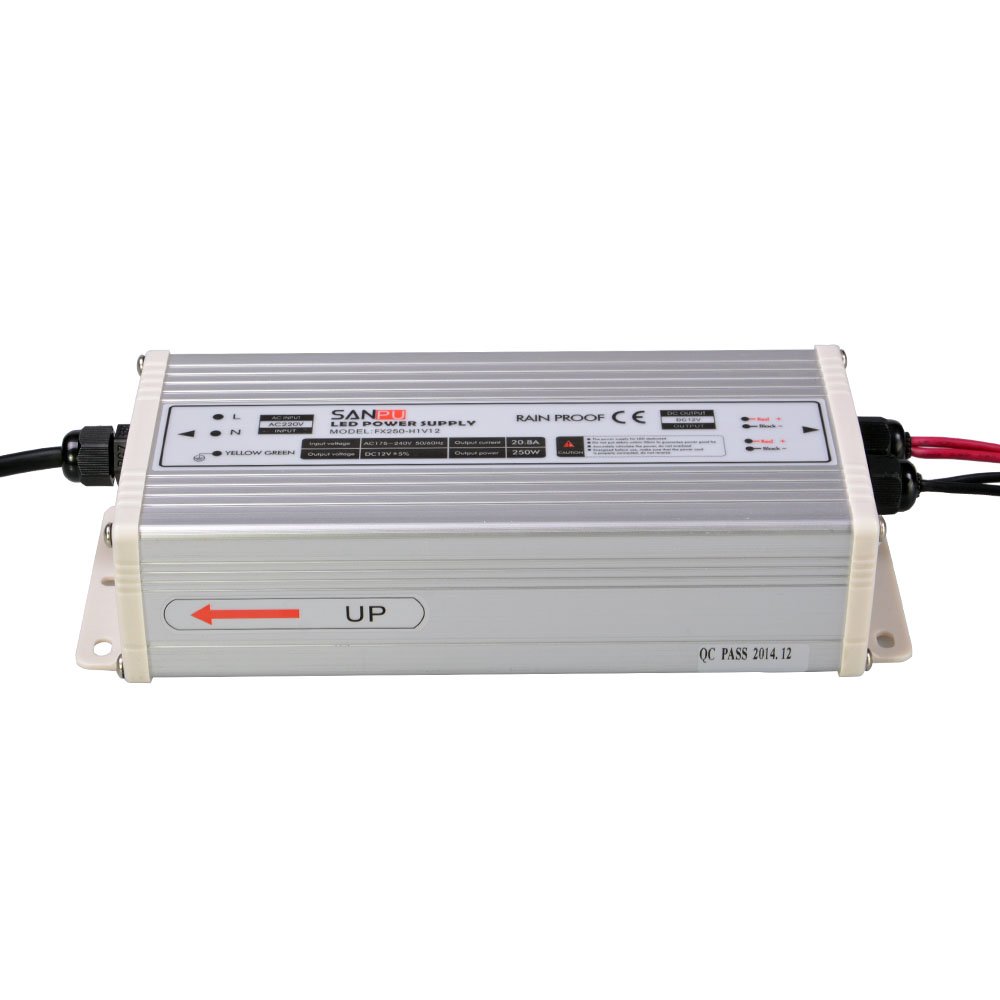 Alimentatore LED 12V 20A 250W Interruttore di tensione costante Modalità Driver Trasformatore 220V AC Input Rain Proof IP63 per LED Barre luminose (SANPU FX250-H1V12)
