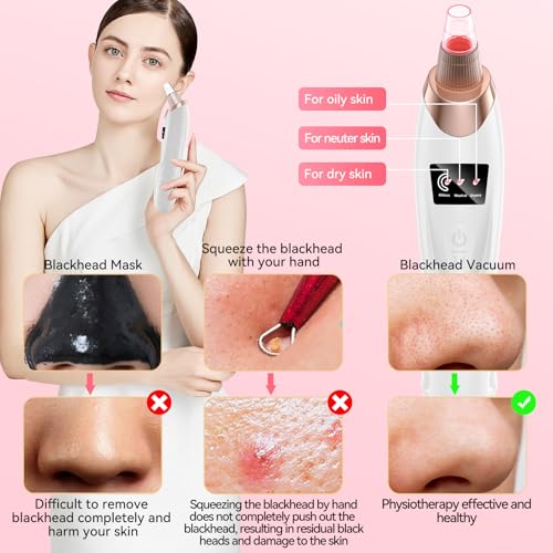 Electric Blackhead Remover Vacuum 4 Suction Power Mode Blackhead Remover Tool Black Head Remover for Face Whitehead Remover with Heating Mode, Deep Cleansing Unclogging Pores Blackhead Remover Tool - Image 5