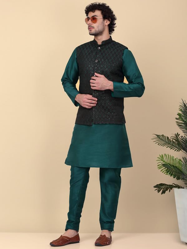 Image of KRAFT INDIA Men's Embroidered Sequins Jacquard Nehru Jacket