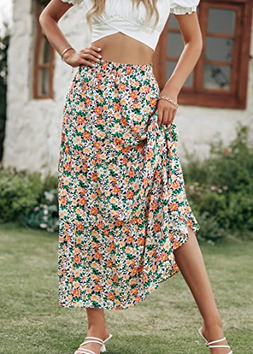 Image of KIRUNDO Maxi Skirts for Women Summer Boho Floral Long Skirt | High Waist Tiered Flowy Skirt, 2026 Spring Fall Fashion, Casual Teacher Outfits, Beach Vacation Clothes, Cruise Resort Wear