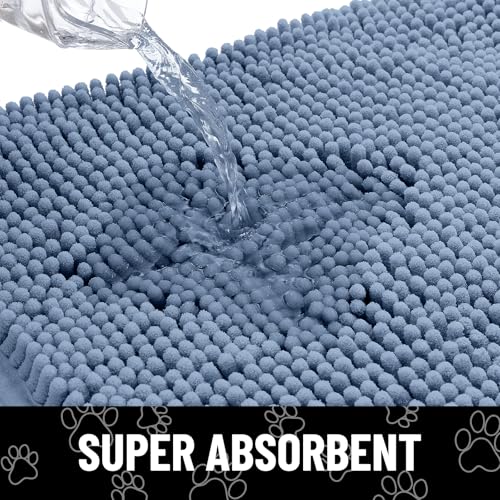 Image of Smiry Dog Door Mat for Muddy Paws, Absorbent Dirt Trapper Non Slip Quick Dry Washable Chenille Mat for Mud Dogs, Entry Rug for Indoor and Outdoor (48x30 Inches, Airy Blue and Black)