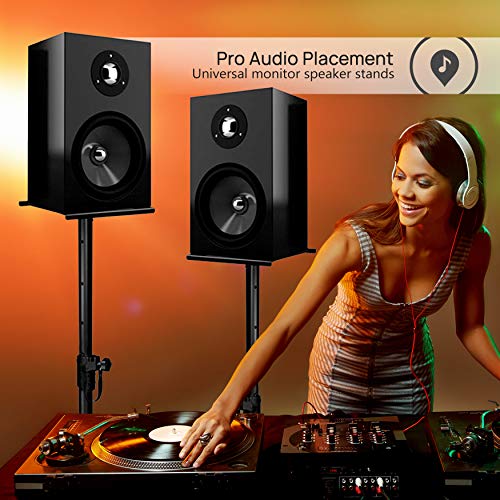 Pyle Sonos Speaker Stand Pair Of Sound - Play 1 And 3 Holder, Telescoping Height Adjustable From 26” - 52” Inch, High Heavy Duty Three-Point Triangle Base W/ Floor Spikes And 9” Square Platform #TOP2