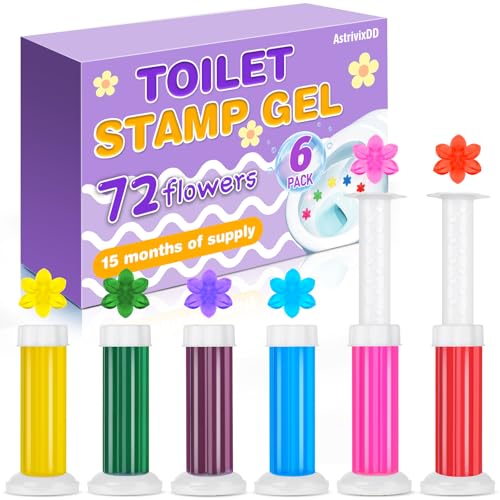 AstrivixDD 6 Pack Toilet Gel Stamp 72 Stamps 6 Kinds of Scent Toilet Bowl Cleaner Gel Long-Lasting Flowers Shaped Bathroom Freshener Keeps Toilet Fresh Fragrant and Clean