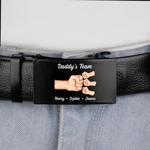 Squad Of Daddy - Family Personalized Custom Printed Belt Buckle - Father's Day, Gift For Dad, Grandpa Daddy's Team Fist Bumps Personalized Belt For Men Dad, Custom Gifts For Fathers Day2
