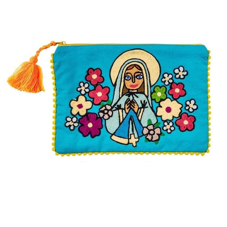 Sac Vierge de Lourdes bleu en tissu pour garder la paix près de soi