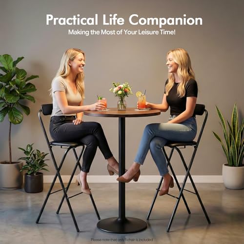 Image of 1Pcs Folding Bar Stool with Backrest, 30 Inch Tall Foldable Stool Chair Metal Frame Portable Chairs Portable Bar Chair Collapsible Stools Barstools w /Leather Padded for Kitchen Shop Cafe (Black1)