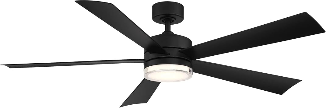 Modern Forms Wynd Smart Indoor and Outdoor 5-Blade Ceiling Fan 60in Matte Black with 2700K LED Light Kit and Remote Control worksworks with Alexa and iOS or Android App