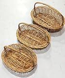 CRAFTCANE Banboo cane oval handel basket for Marriage Gift Hamper/Flower/Chocolate/Chapati/Pooja/Dryfruit/Fruit/Storage Basket((Set of 3)