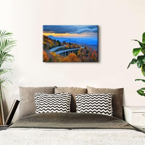 Image of Rustic Blue Ridge Parkway Canvas Wall Art for Living Room Nature Country Trees Pictures Wall Decor Smoky Mountain Landscape Paintings National Park Poster Prints Artwork Bathroom Decorations 24x36 inch