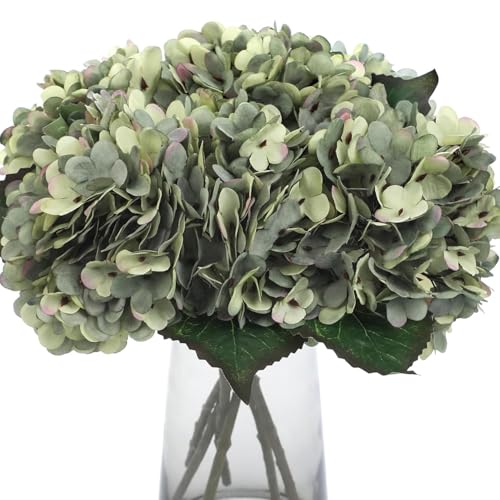 Xoeryoy Flores Artificiales de hortensias 6 Piezas de 13 Pulgadas Verdes Verdes Falsos hortensias largas Flores de Seda de bajo Mantenimiento para la disposición