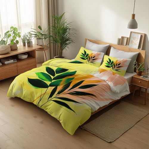 Housse de Couette Réversible Douceur Microfibre Parure de Lit Fleurs Tropicales 3 Pièces