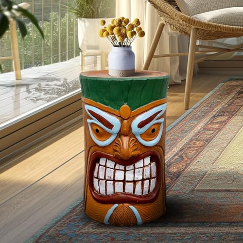 SKYFIRE Large Tiki Statue - 20”H Tiki Bar Side Tables Outdoor Decor for Garden, Patio, Backyard, Lawn and Office -Concrete The Grand Tiki Face Kanaloa Teeth Stool End Table for House Decor
