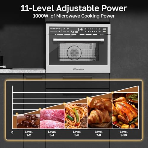 Image of 24 Inch Built-in Microwave and Convection Oven Combination, ThermoMate 1.6 Cu. Ft. Wall Oven Microwave Combos, 1000 Watt Power, Sensor Cook, Touch Control LCD Display, Stainless Steel Finish