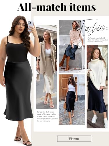 Plus Size Women's Satin High Waist A-Line Midi Skirt - Image 3