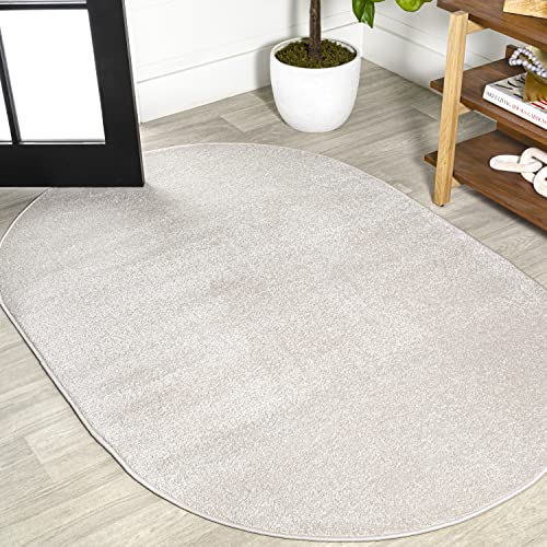 JONATHAN Y Haze Solid Low-Pile Ivory 4x6 Oval Indoor Area Rug, Coastal,Bohemian,Minimalist,Classic, Easy-Cleaning for Living Room,Bedroom,Kitchen,Pet Friendly,Non-Shedding (SEU100D-4OV)