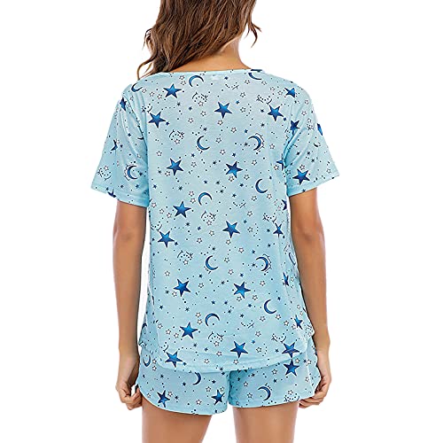 Image of MOYEE Womens Pajama Sets Soft Short Sleeve Shirt and Shorts 2 Pieces Lounge Outfit Sets with Pockets