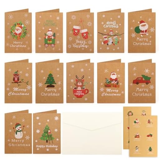 XIANGLONGY 26 Set da Pezzi Biglietti Auguri Natale, 12 Fantasie Diverse Biglietti di Natale, Biglietti Natalizi, Biglietti Natale con Busta, 12 Cartoline + 12 Buste + 2 Piccoli Adesivi.
