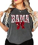 Bama Red Floral Bow Shirt for Women & Teens Trendy Alabama School Sports Fan Tee Pepper Shirt Adult Large