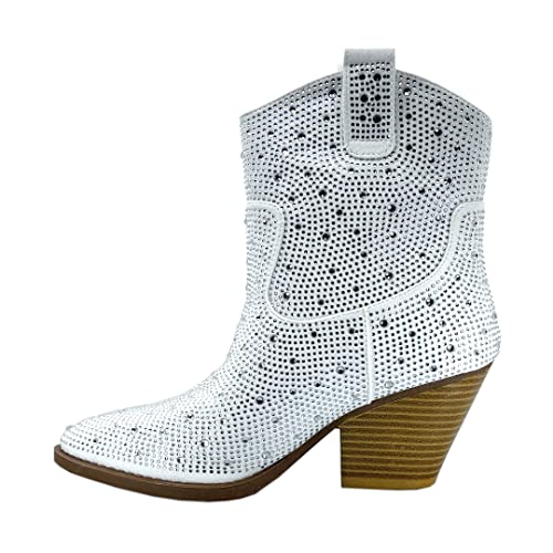 Image of ABSOLEX Women Western Cowgirl Cowboy Pointed Toe Rhinestone Ankle Booties