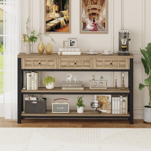 Fatorri Industrial Console Table For Entryway, Rustic Sofa Table With 3 Drawers For Living Room thumb #8