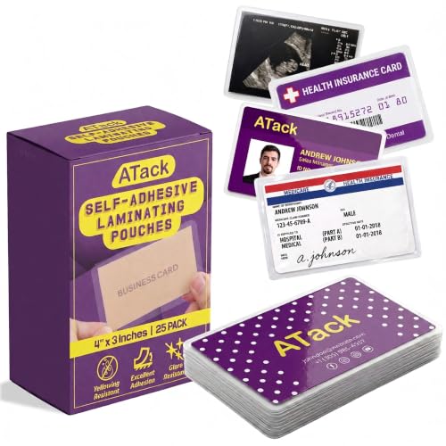 ATack Self-Sealing Laminating Pouches Business Card Size, 9.5 Mil and Hard Self Laminating Business Cards Pouch (Pack of 25)