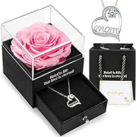 FRFG Eeuwige roos met hartketting, geconserveerde rozen met sieraden, verjaardagscadeau voor vrouw moeder idee met sieraden Moederdag Kerstmis - rood