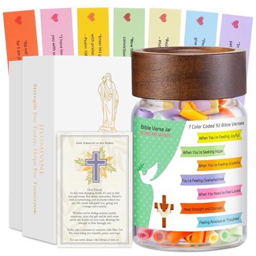 92 Hand-Rolled Bible Verse Jar, Inspirational Christian Gifts for Women men, Fathers Day Gift Daily Encouragement, Prayer & Reflection, Inspirational, Christian Graduation Gifts, Faith for Baptism