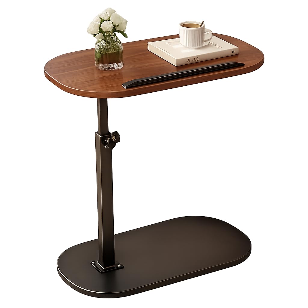 zollyss tv tray table, c-shape couch desk, 360° swivel side table height adjustable, laptop stand for couch recliner, small bedside tables(size 40 x 30 cm) (brown)