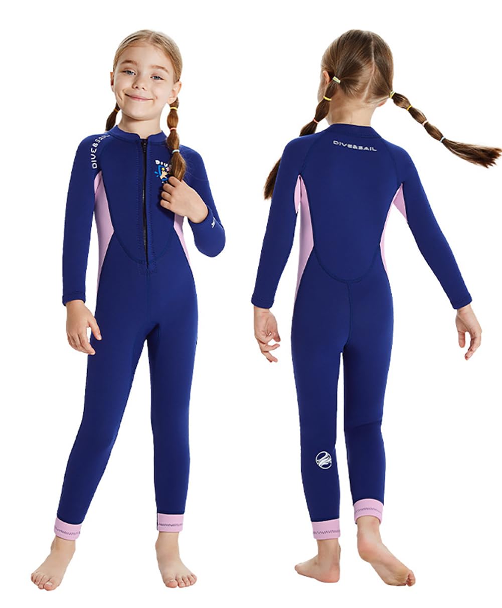 Traje de Neopreno para Niñas, Trajes de Neopreno de 2,5mm para Niños, Cremallera Frontal y Mangas Largas para el Calor en Agua Fría al Nadar, Bucear, Surfear y Hacer Snorkel