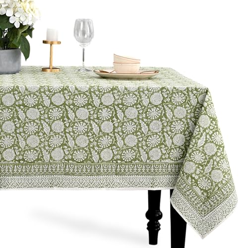 CPC Olive Bloom Tablecloth 100% Cotton 60x60 Inch Indian Block