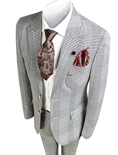 YZHEN Homme Costume à Carreaux Deux Boutons Veste Pantalon Cover