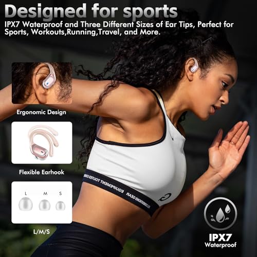 Image of HAOYUYAN Wireless Earbuds Bluetooth 5.3 Headphones with 80H Playback, IPX7 Waterproof Over Ear Buds with LED Power Display for Sports Running Workouts（Champagne Gold）