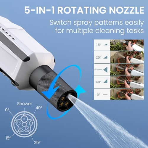 Image of Portronics Torque X Cordless Pressure Washer Gun with 5-in-1 Rotating Nozzle, 1.5MPa Water Pressure, High Speed Motor, Dual 4000mAh Batteries, Type-C Rechargeable, Portable Car & Bike Washer