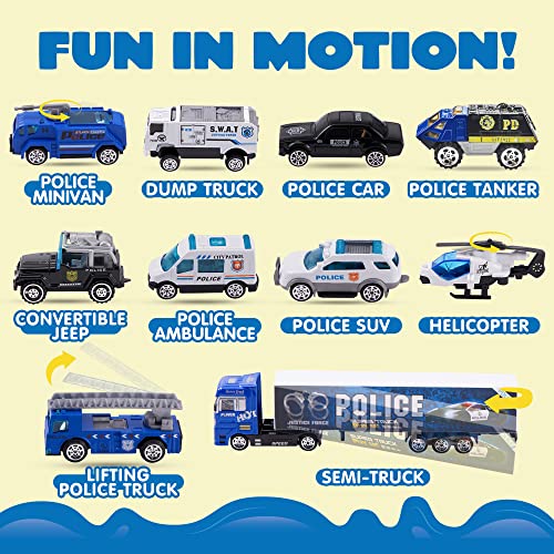 Joyin 19 In 1 Die-Cast Police Toy Truck With Little Police Figures, Mini Police Vehicles In Big Carrier Truck, Patrol Rescue Helicopter For Boys 3-9 Years Old, Kids Value Birthday Xmas Easter Gifts #TOP2