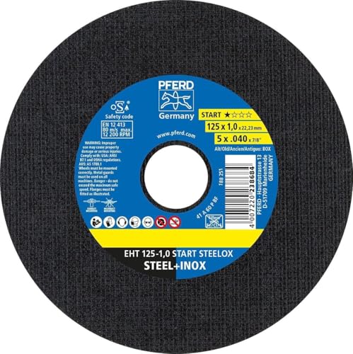PFERD Cutting Discs, Pack of 50 | EHT 125 x 1.0 x 22.23 mm Straight Start Line Start Steelox | 69198290 - for Steel, Stainless Steel (INOX)