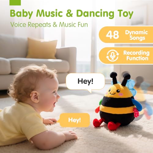 Image of hahaland Musical Tummy Time Bouncing Plush Bee Crawling Toy for 6 Month